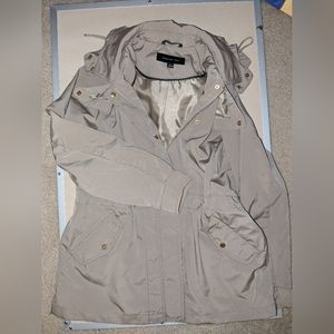 Jones New York Zippered and Hooded Lightweight Spring Jacket Drawstring at Waist